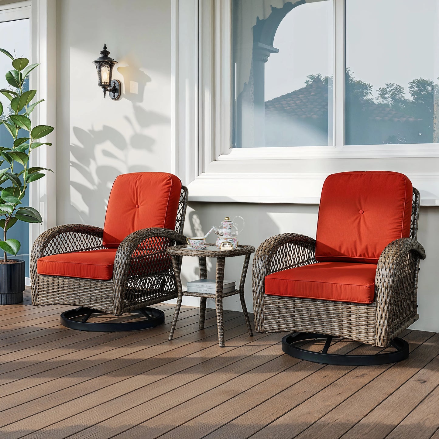 Cozy Outdoor Patio Furniture Set With Rotating Rocking Chairs