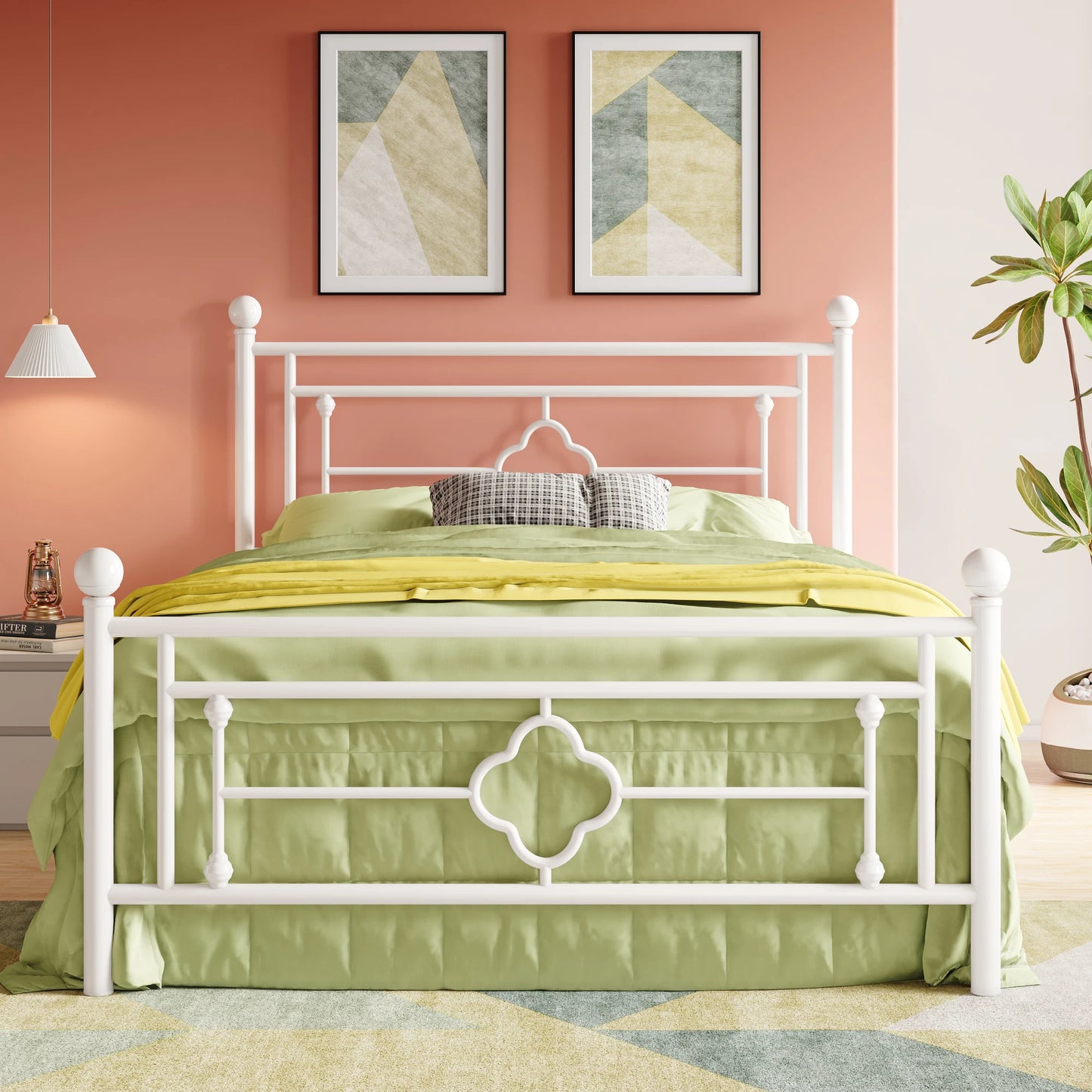 Hoomic Victorian Wrought Iron Headboard Platform Bed Frame