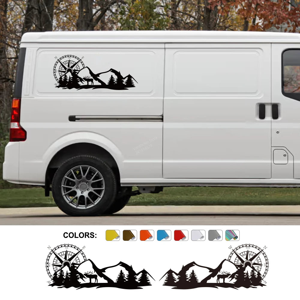 2PCS Car Stickers Mountain Graphics for Motorhome Horsebox Caravan RV Camper Van Body Decor Vinyl Decals Accessories