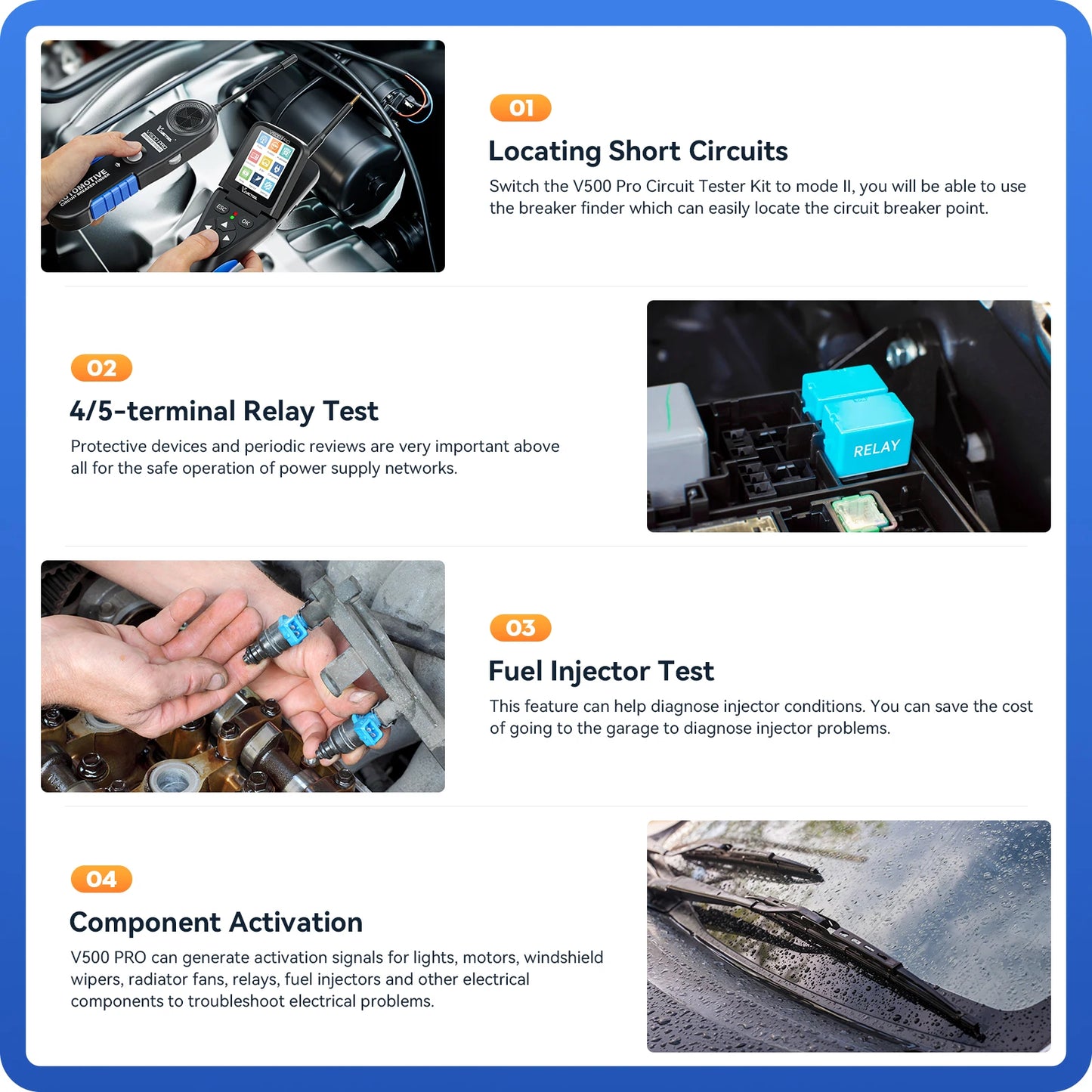 Vdiagtool V500pro Automotive Power Probe Tool 9V to 30V Circuit Tester with Multimeter Oscilloscope Injector Open Short Finder