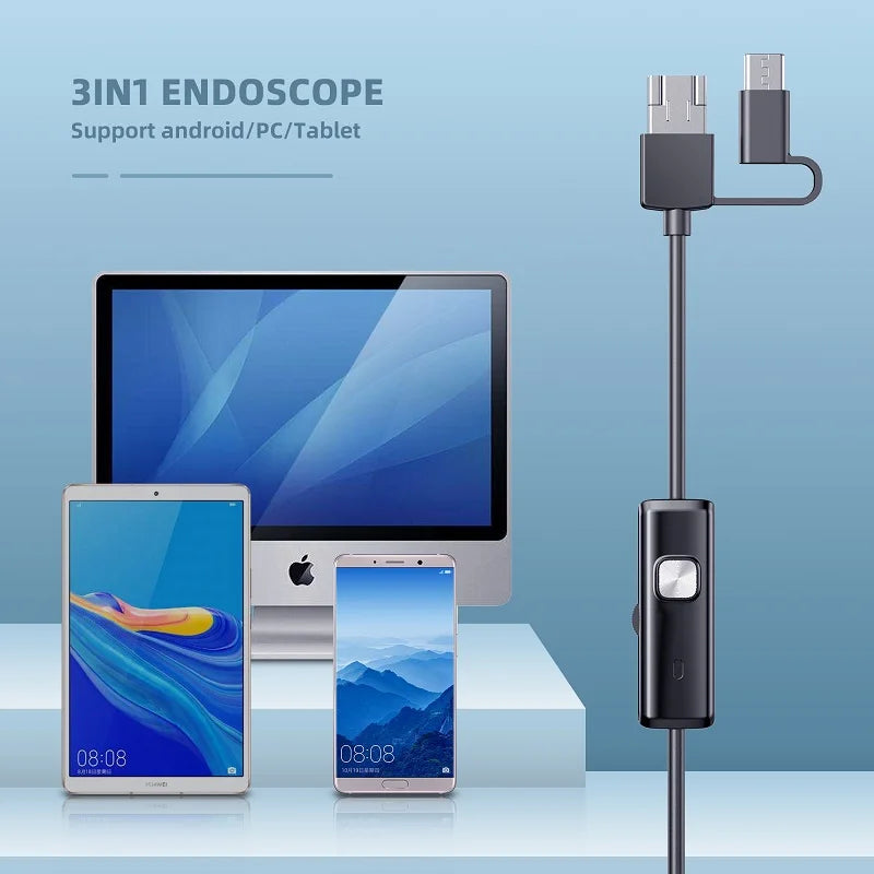 5.5MM 7MM Android Endoscope 3IN1 Type C Micro USB Mini Camera Pipe Inspection Borescope 6 LEDs Waterproof for Smartphone PC