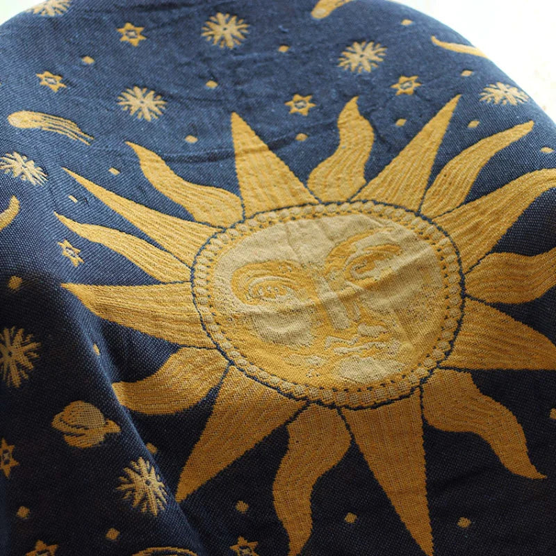 Textile City American Country Retro Jacquard Woven Blanket Sun Moon God Sofa Throw Dust Proof Cushion Carpet 180x230cm