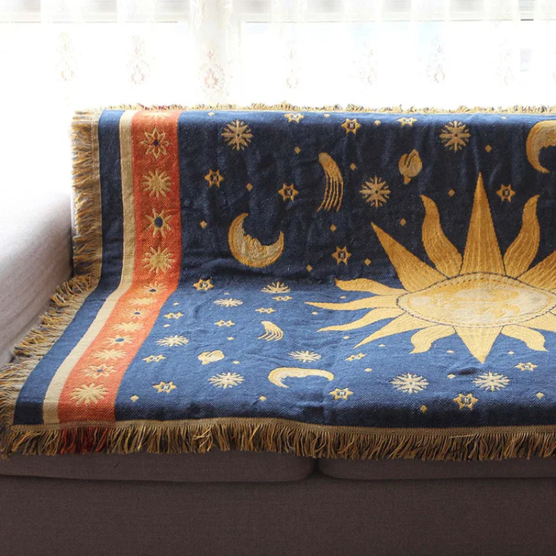 Textile City American Country Retro Jacquard Woven Blanket Sun Moon God Sofa Throw Dust Proof Cushion Carpet 180x230cm