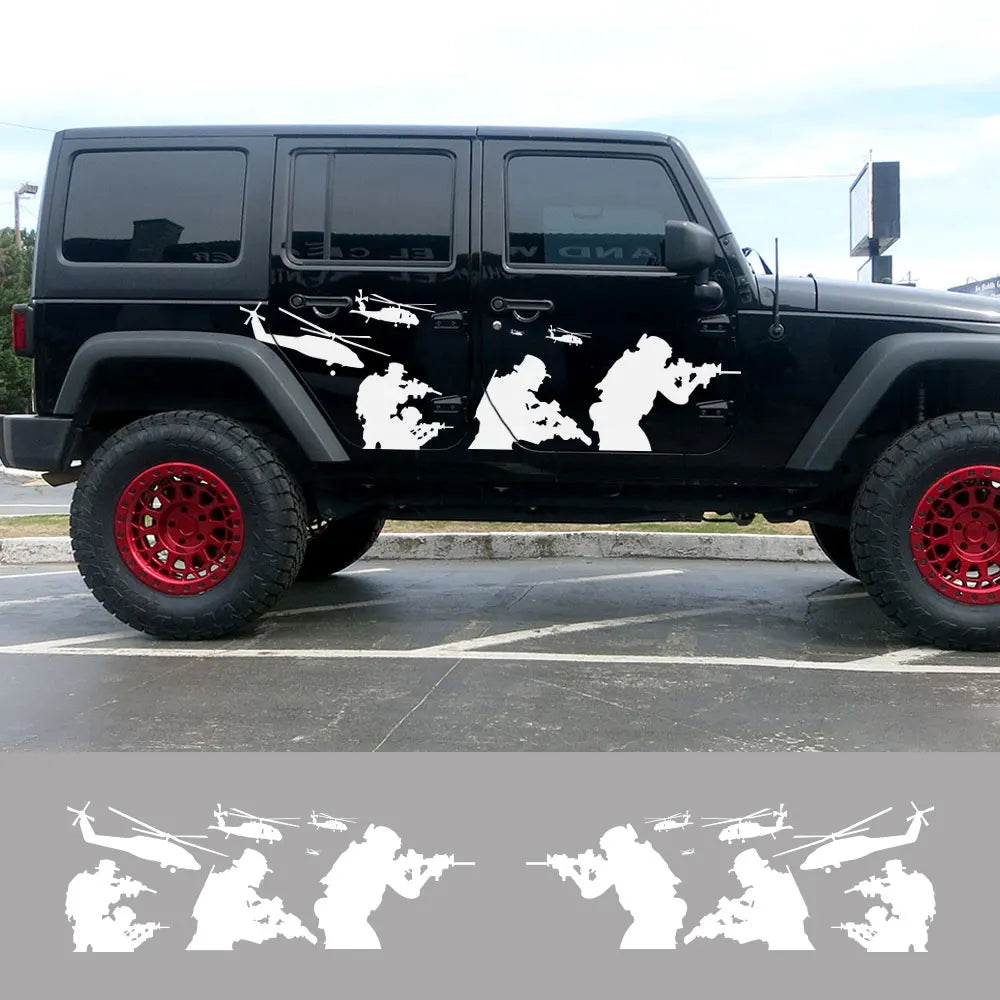 Car Body Side Stickers For Jeep Wrangler Unlimited Rubicon JK TJ JL YJ Helicopter Soldiers Graphics Decals Auto DIY Accessories