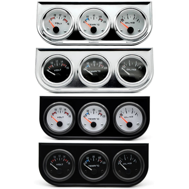 Water Temperature Oil Pressure Volt Gauge Triple Kit