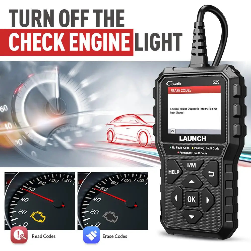 Launch Creader 529 OBD2 Scanner Automotive Diagnostic Tool OBDII Code Reader Fault Code Reader CR529