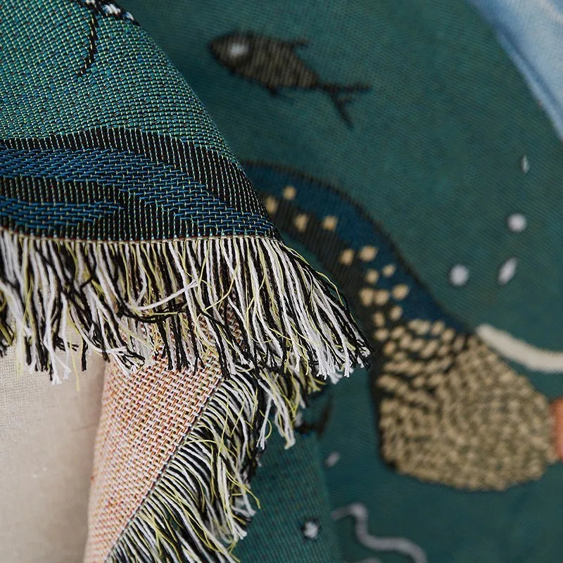 Textile City Nordic Style Throw Blanket Mermaid Pattern Tapestry for Bed Living Room Sofa Cover Bedspread