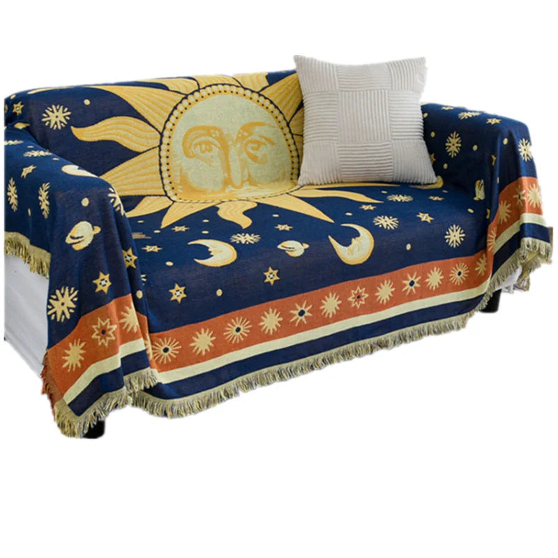 Textile City American Country Retro Jacquard Woven Blanket Sun Moon God Sofa Throw Dust Proof Cushion Carpet 180x230cm