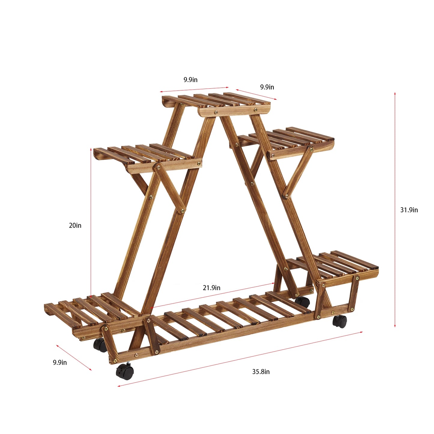 Bingopaw Triangular Plant Shelf 6 Pot Carbonized Wood Stand
