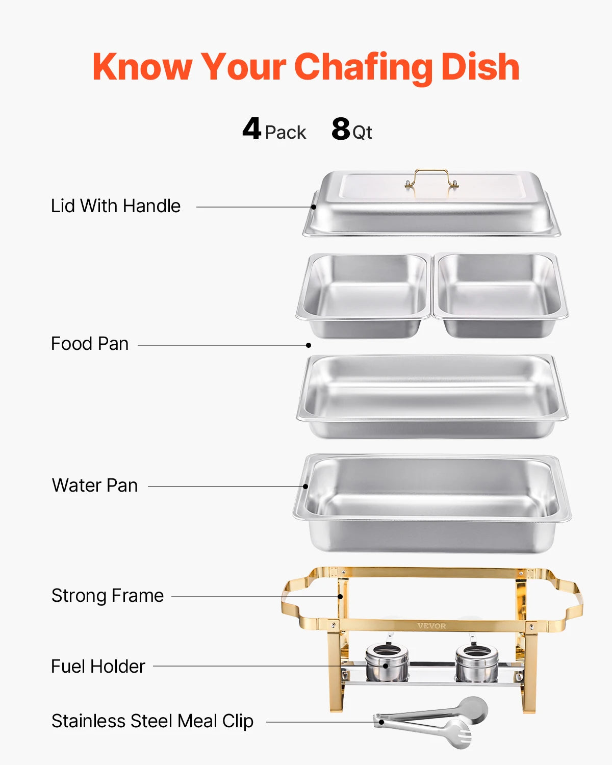 Stainless Steel Chafing Dish Buffet Set with Gold Finish for Elegant Catering