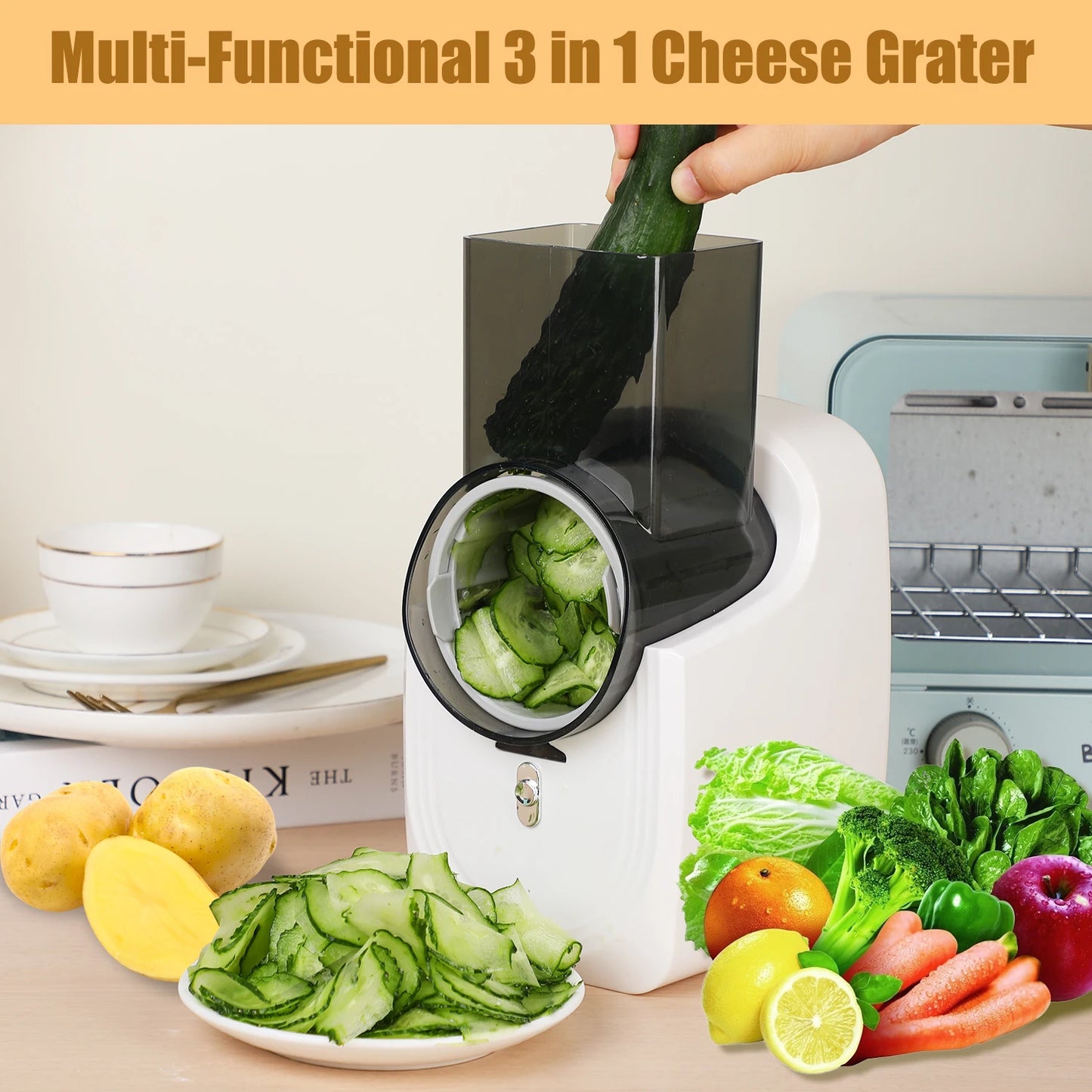 Electric Cheese Grater and Vegetable Slicer for Effortless Meal Prep