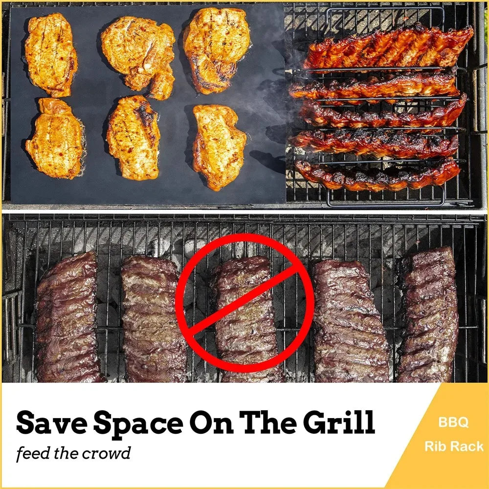 Non-Stick Stainless Steel BBQ Rib Rack for Perfect Grilling