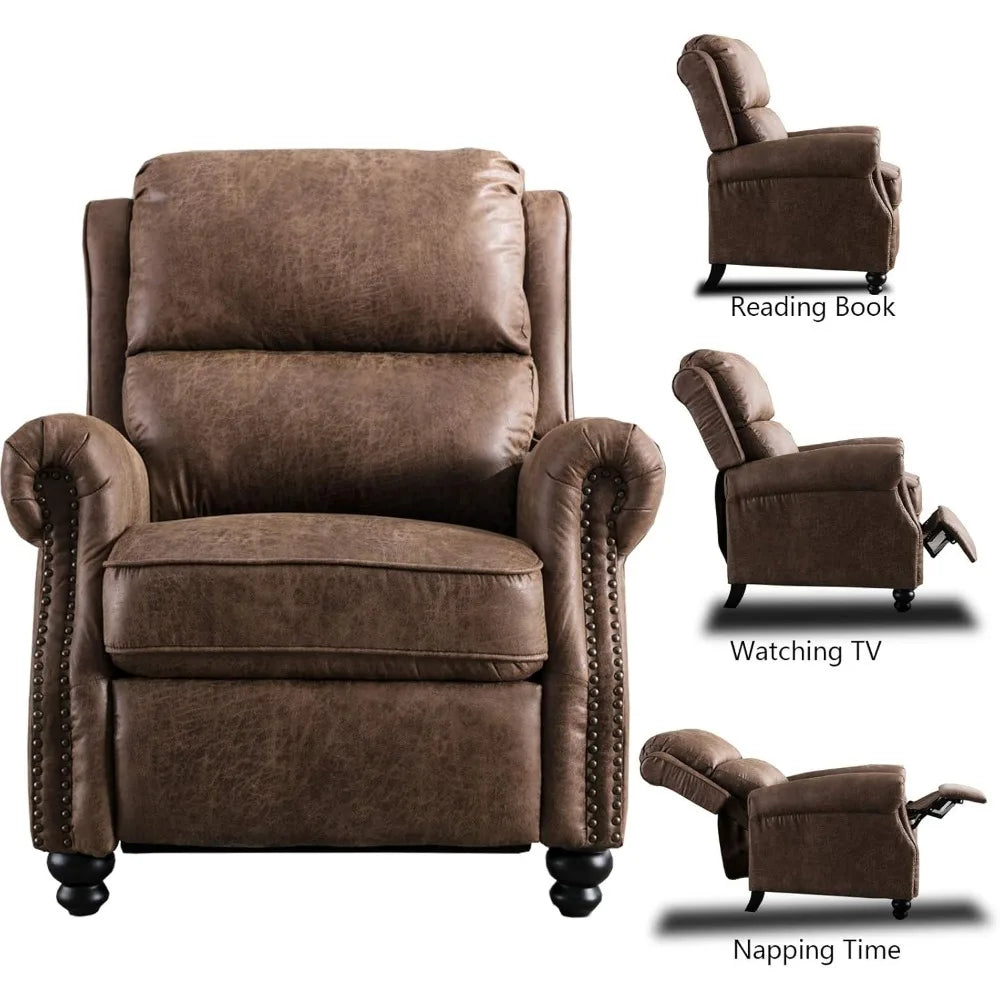 XMSJ Pushback Recliner Chair Faux Leather Armchair Rivet