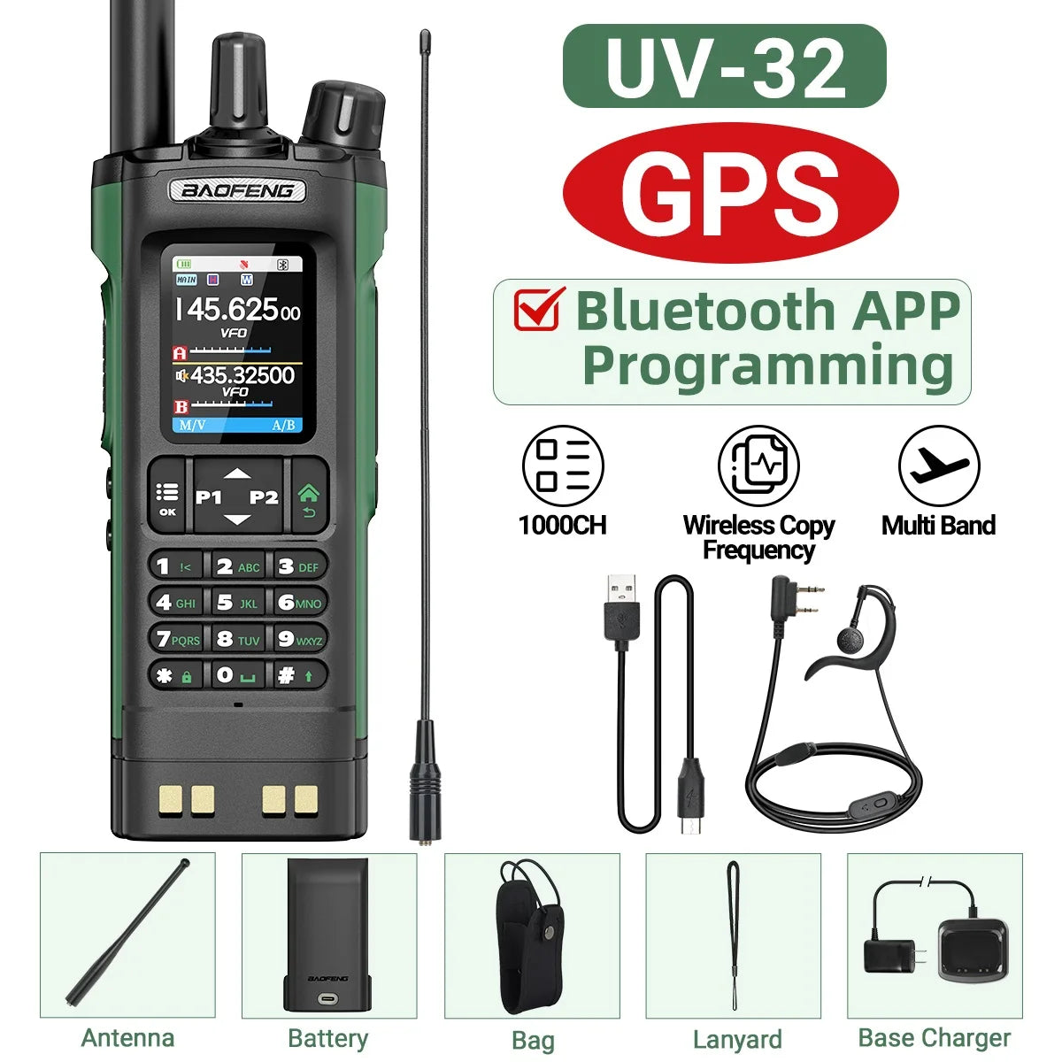 Baofeng UV32 10W Multi Band Walkie Talkie With GPS Tech