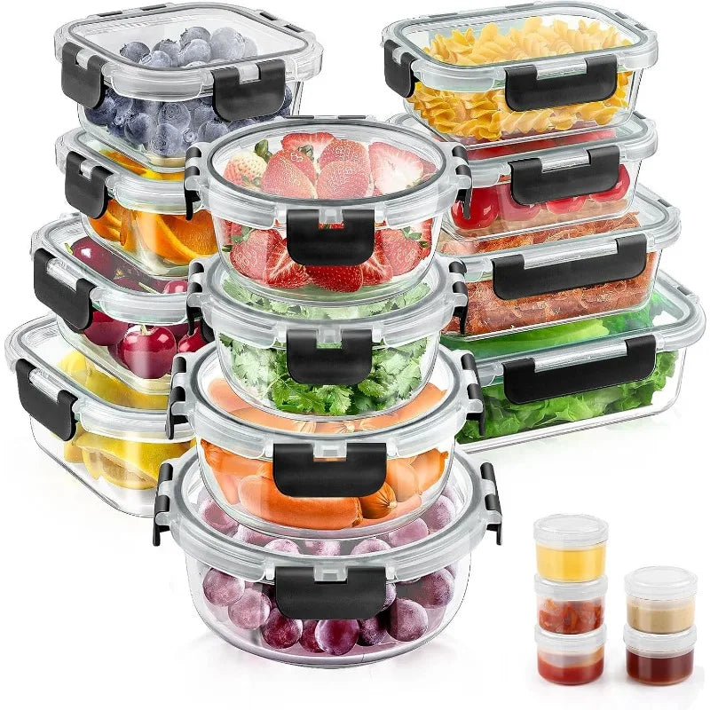 34pcs Glass Food Storage Containers With Lids Set Leak Proof
