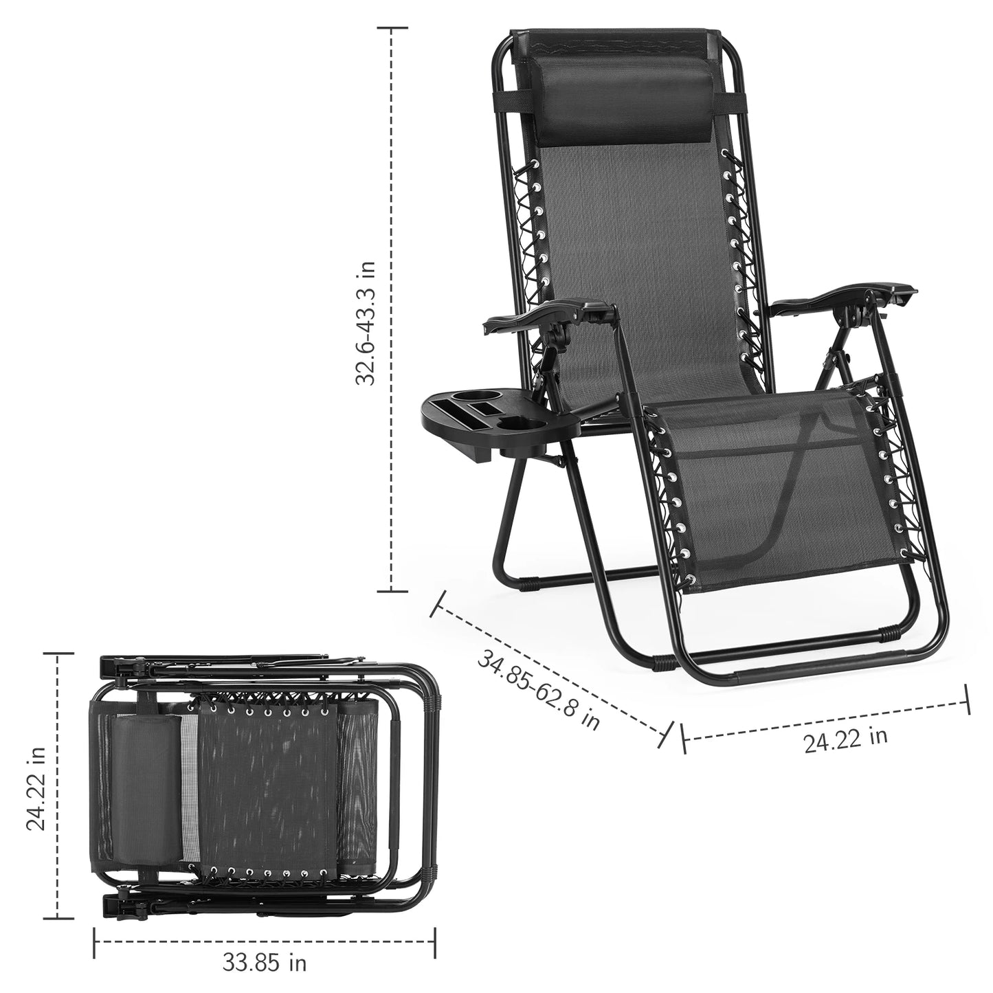 JHK Zero Gravity Portable Recliner Lounge Chairs Set of Two