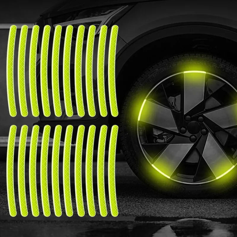 20 Pieces Car Tire Rim Reflective Stickers Night Safety Warning Strip Motorcycle Bike Auto Wheel Hub Reflector Decals