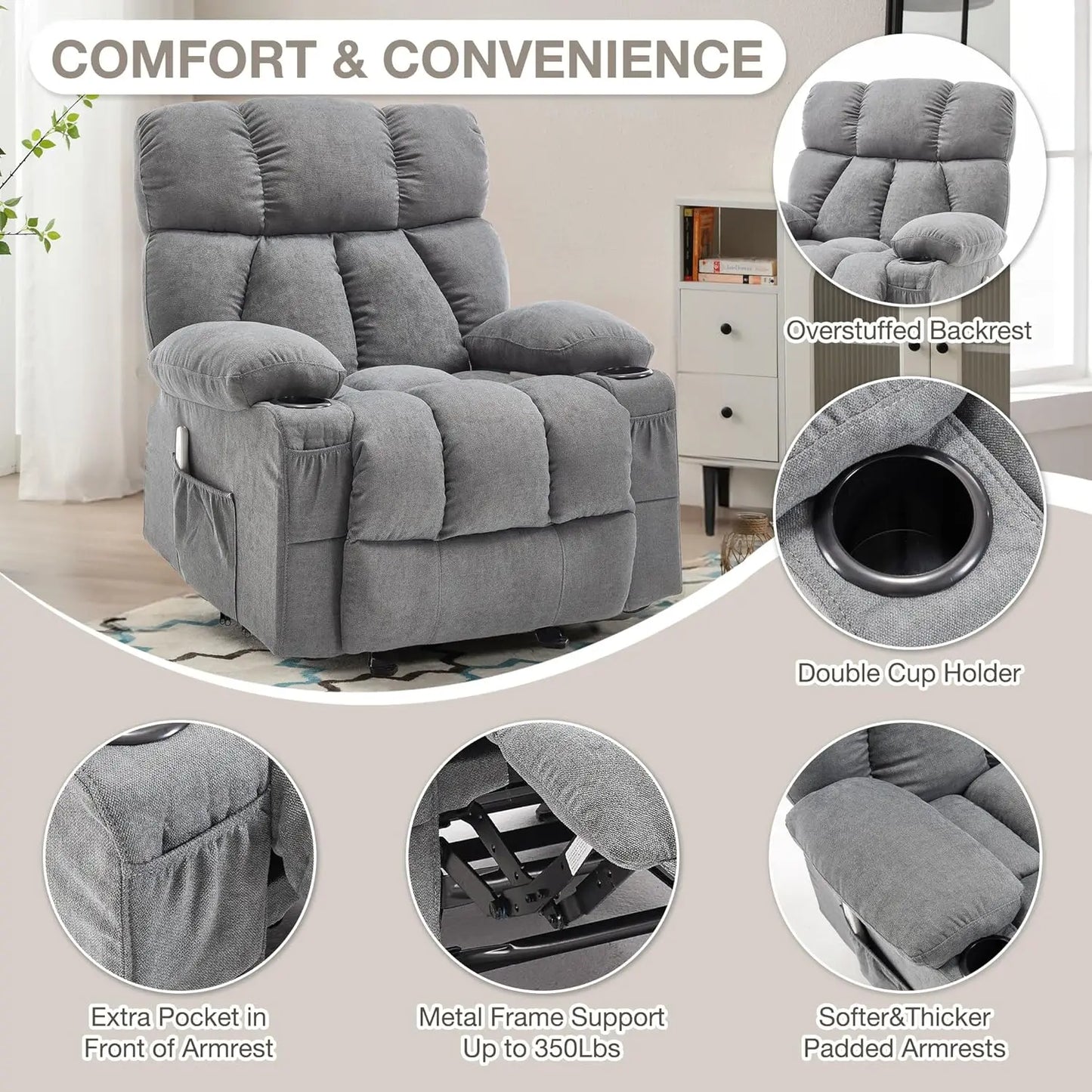 XMSJ Massage Rocker Recliner Chair With Heat And Vibration