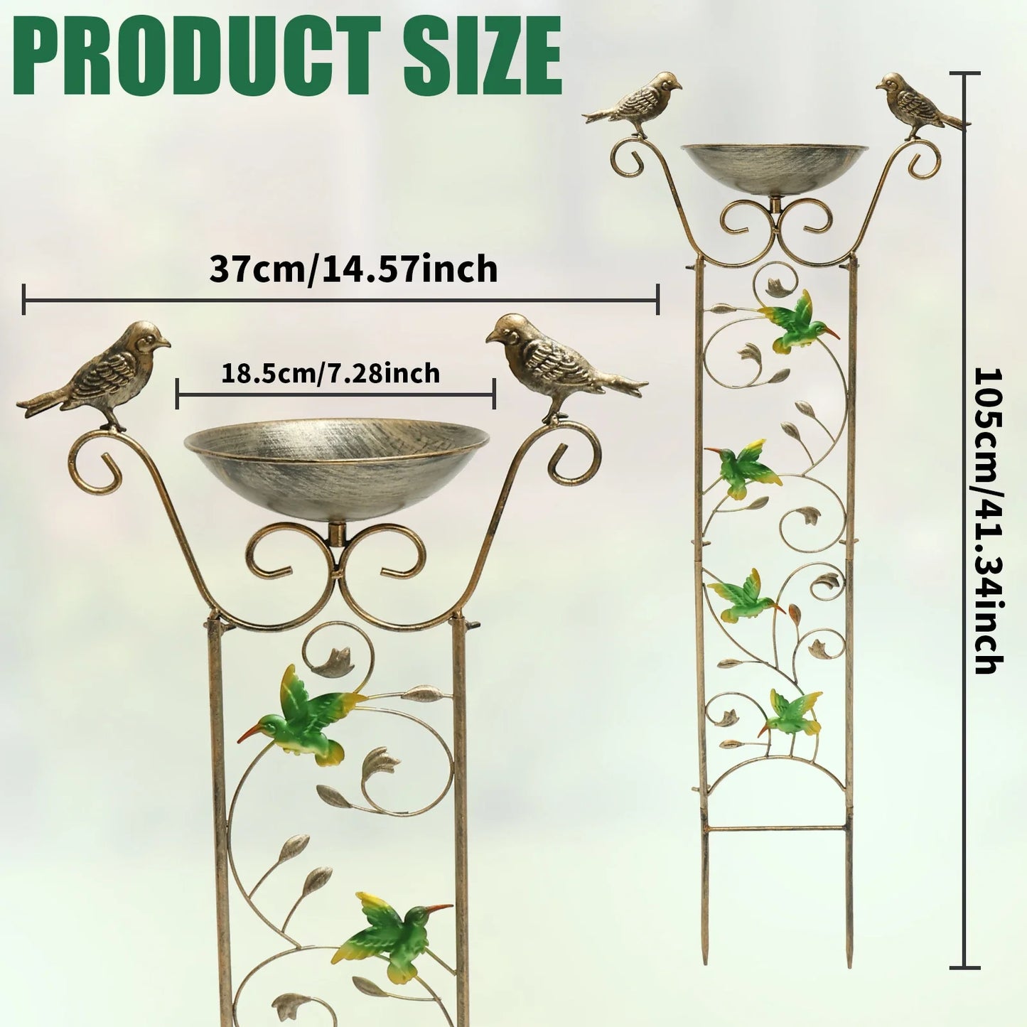 Metal Garden Trellis Bird Bath with Decorative Bird Design