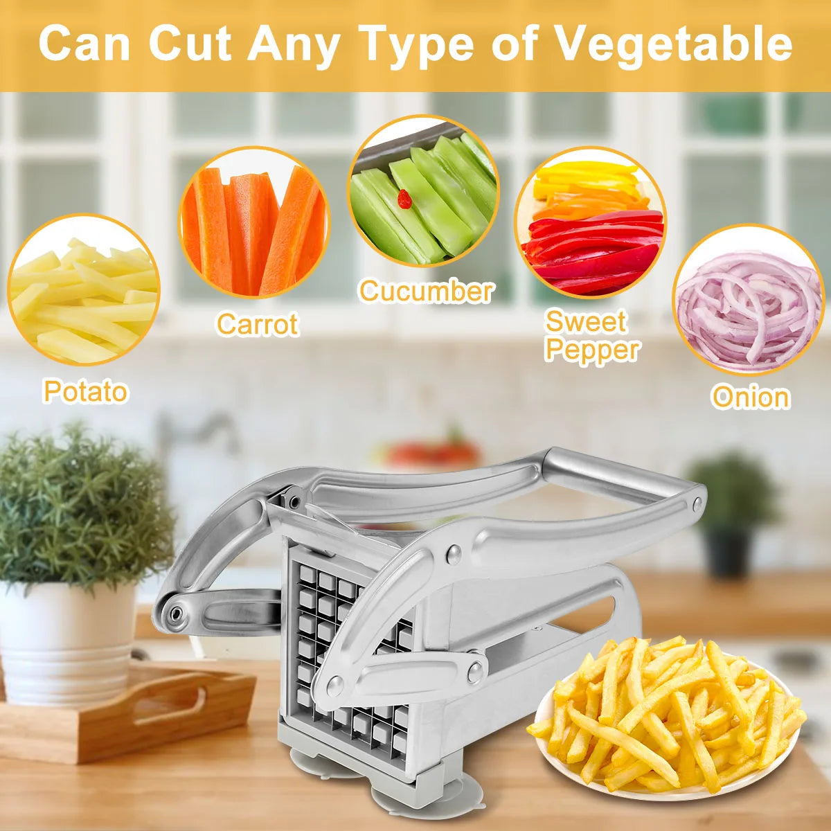Stainless Steel Manual French Fry Cutter and Vegetable Chipper
