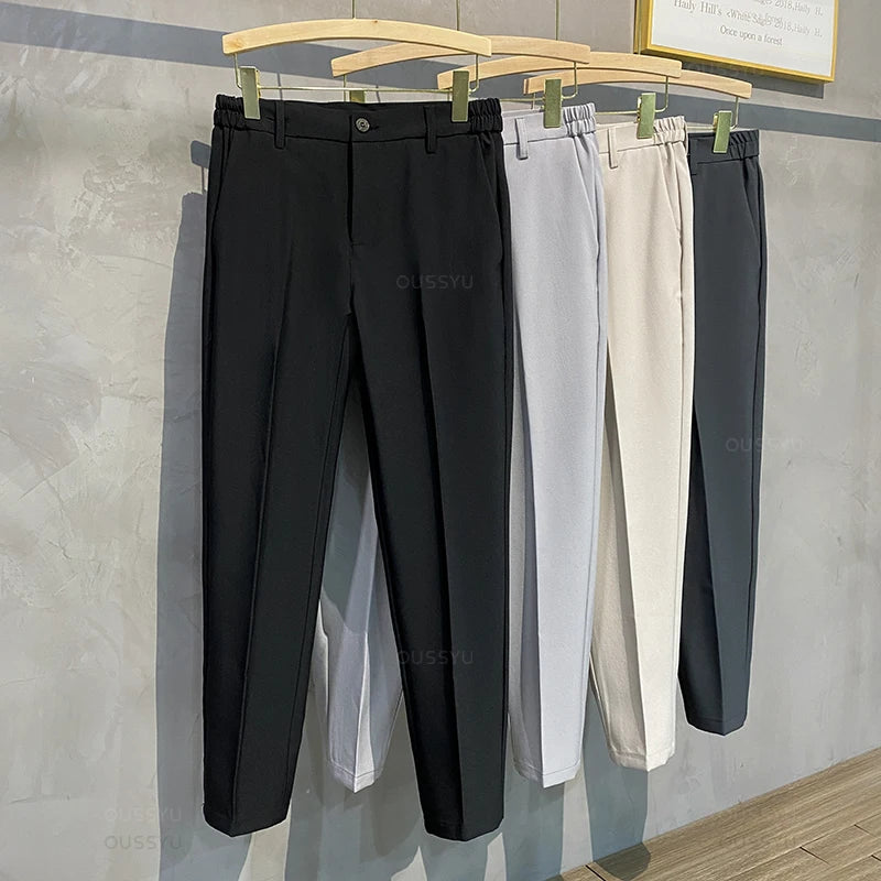 Men's Casual Slim Fit Elastic Waist Trousers for Everyday Wear