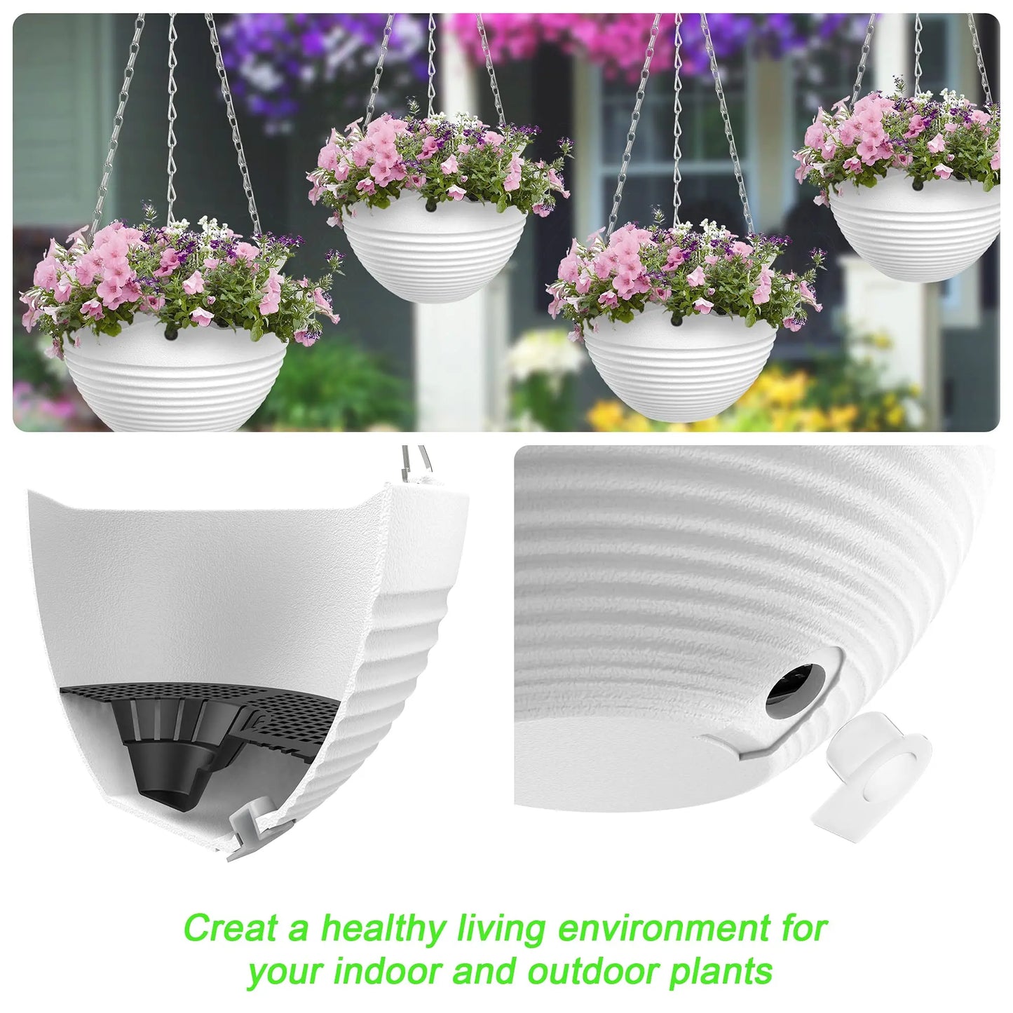 Choice 4 Pack Hanging Planters Indoor Outdoor Drain Holes