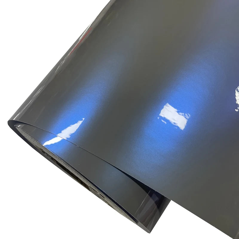 Premium Gloss Candy Metallic Color Shift Grey Blue Vinyl Wrap Film Roll Self Adhesive Chameleon Decal Car Wrapping