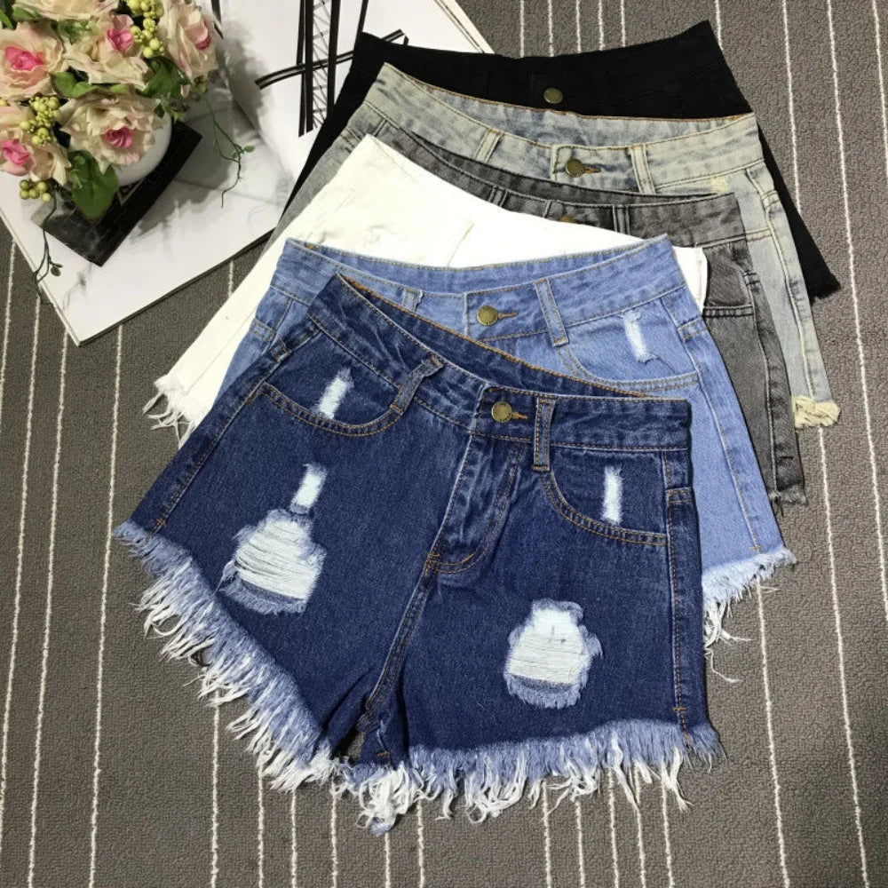 CN Guangdong High Waist Hollow Out Denim Shorts Women