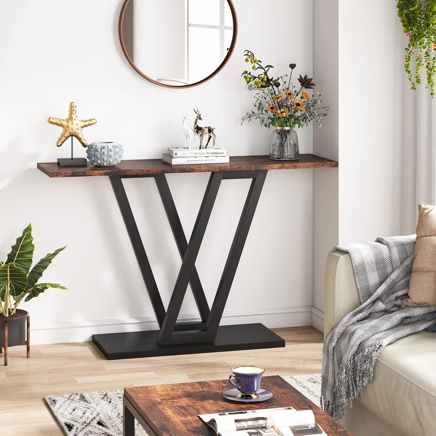 Little Tree Industrial Console Table For Entryway Hallway