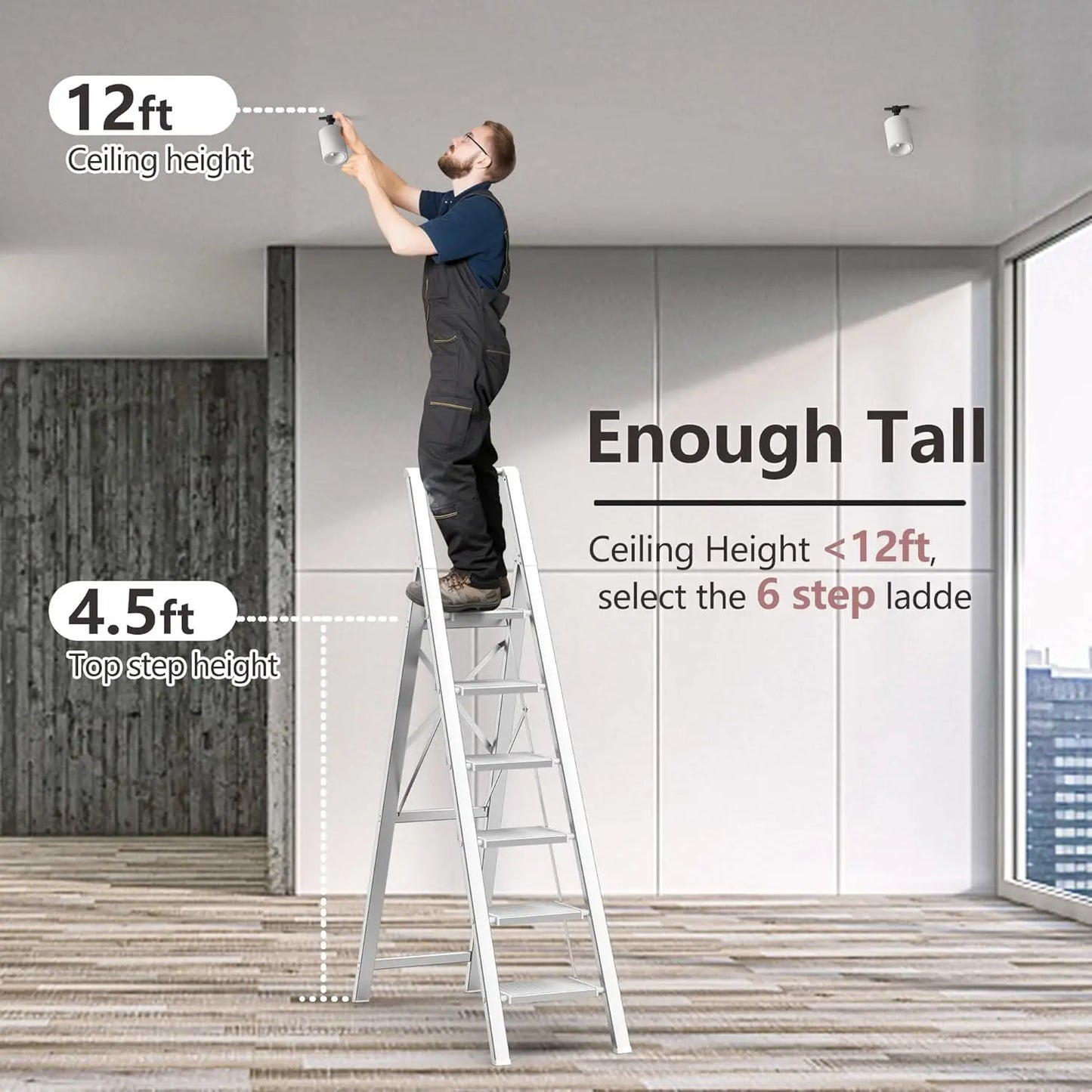 XMSJ Aluminum Folding Ladder With Six Step Handgrip
