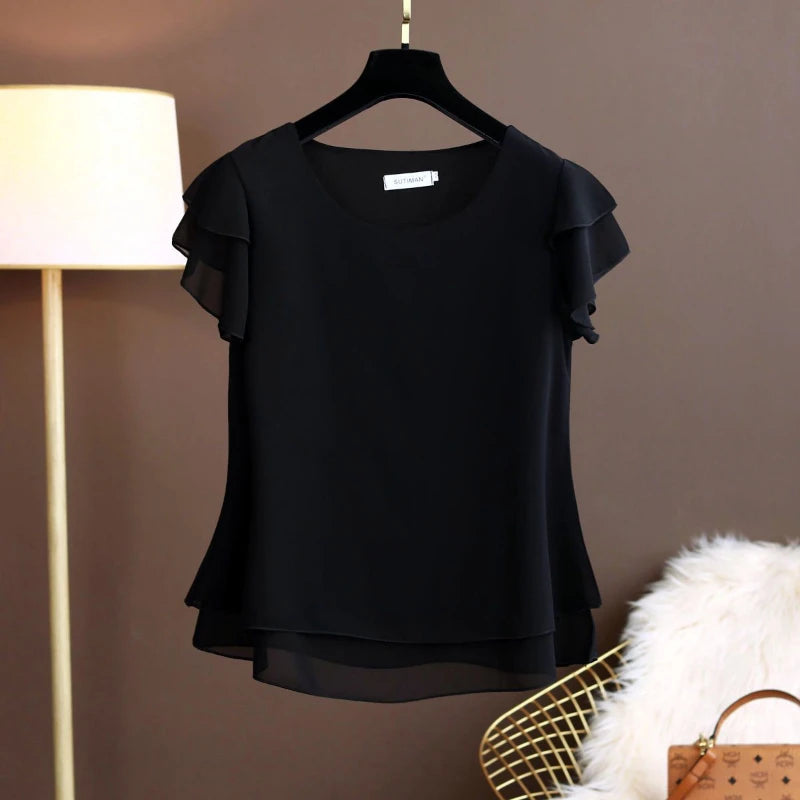 YUQI Fashion Summer Plus Size Loose Casual Chiffon Blouse Top