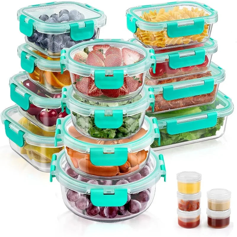 34pcs Glass Food Storage Containers With Lids Set Leak Proof