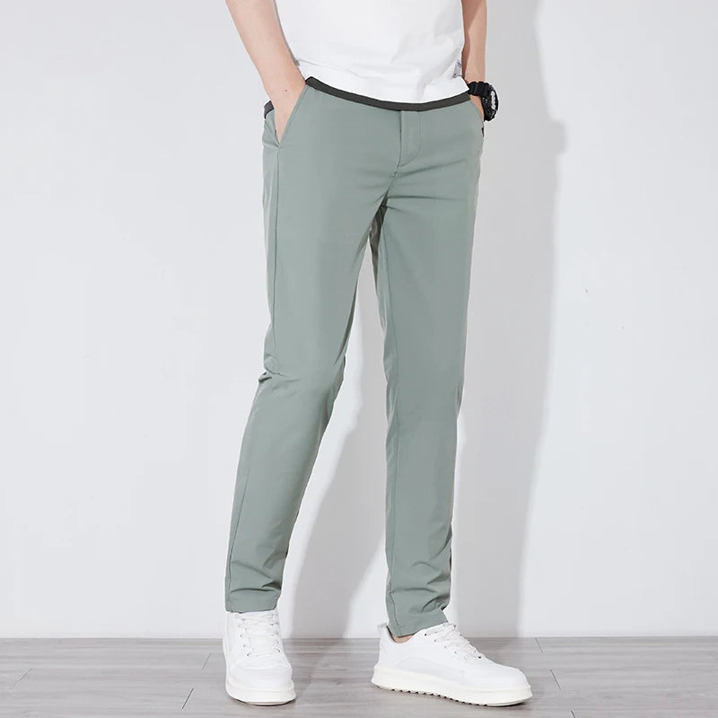 Summer Silk Stretch Trousers for Men Casual Business Wear