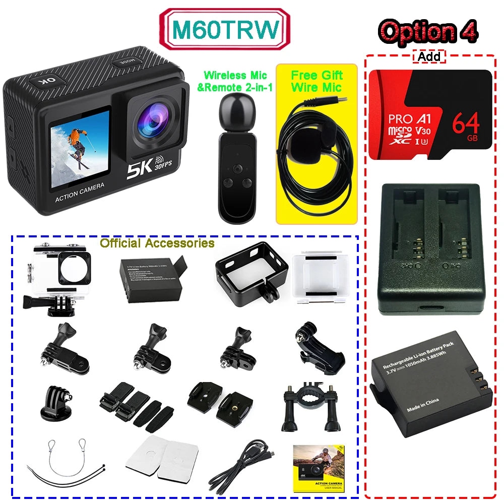 5K Action Camera with Dual Screen and Waterproof Design