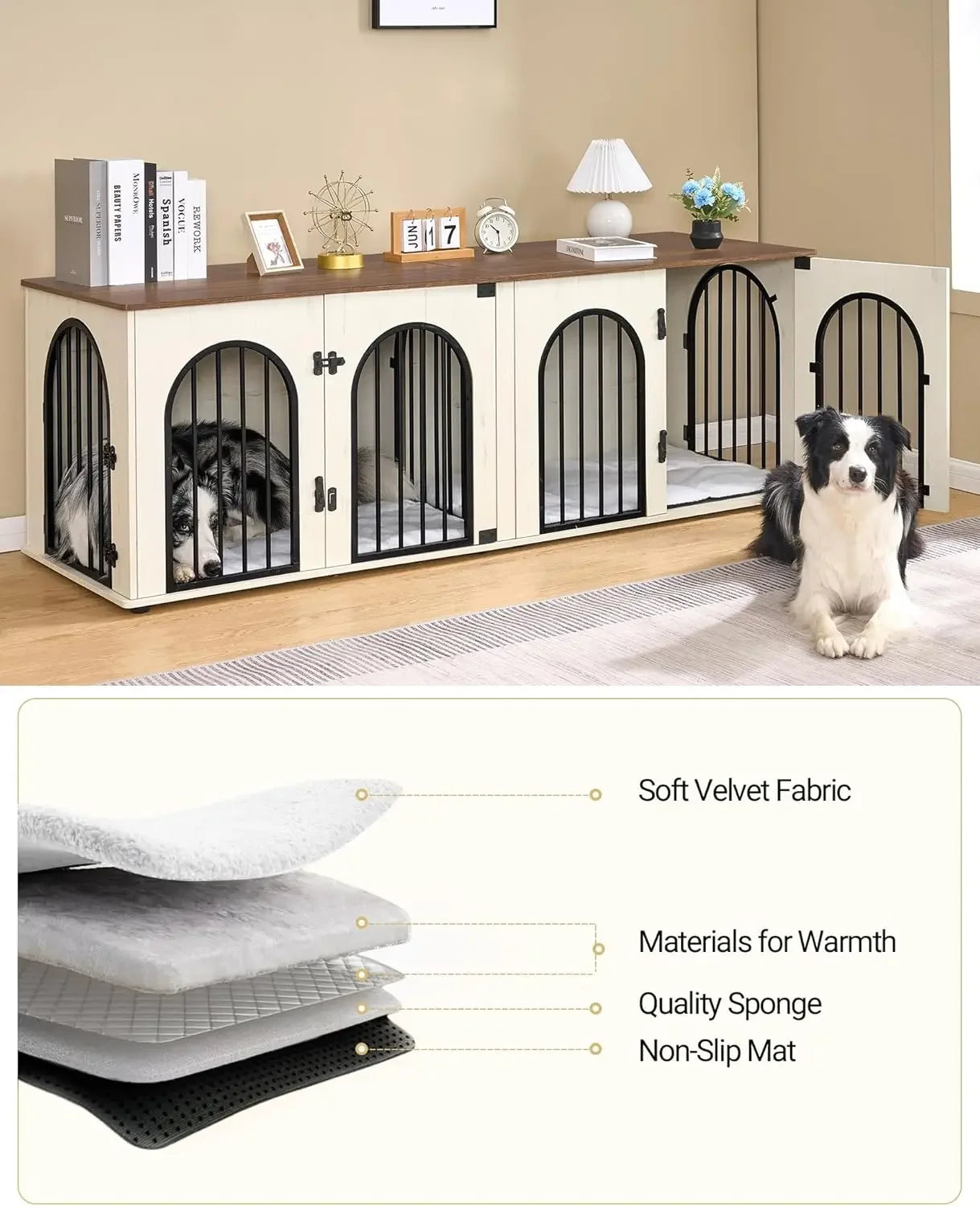 Stylish Dog Crate Furniture with Divider and Side Table