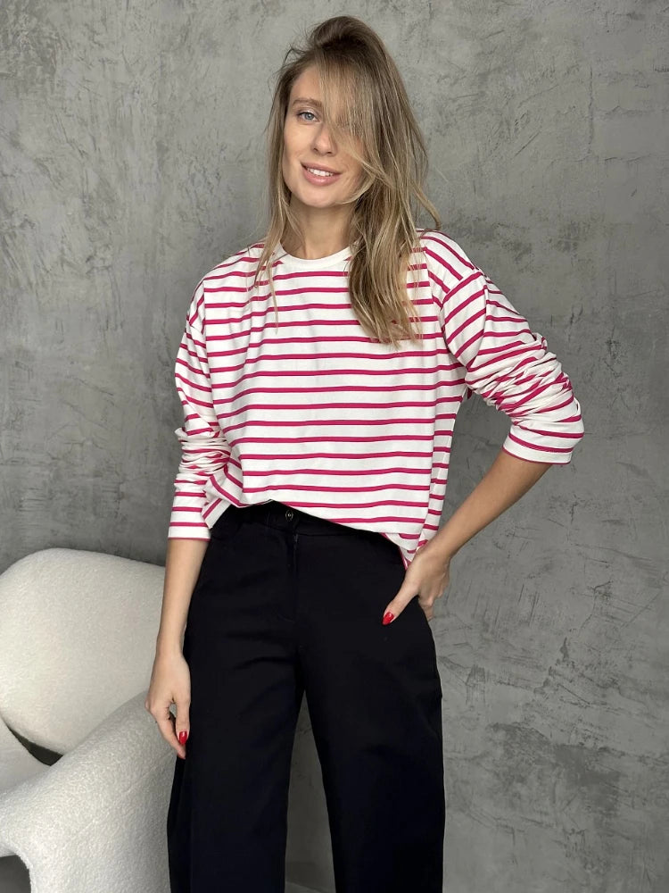 Bornladies Summer Long Sleeve Striped T Shirts for Women