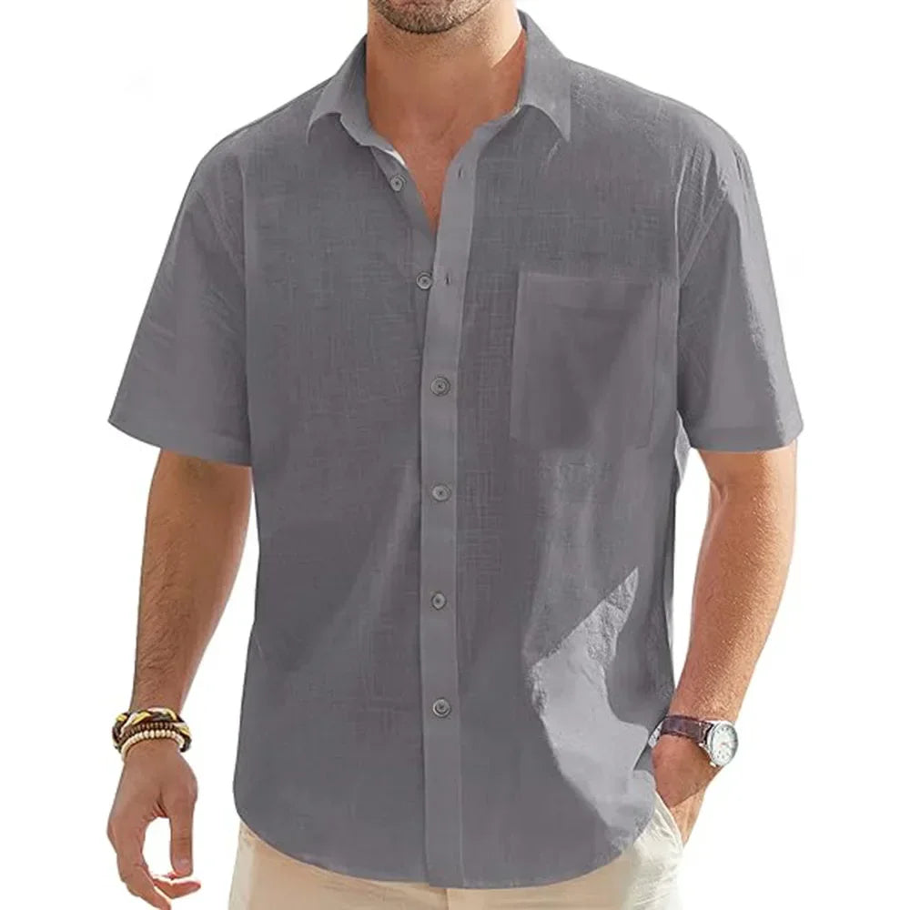Men's Casual Cotton Linen Short Sleeve Shirts for Summer