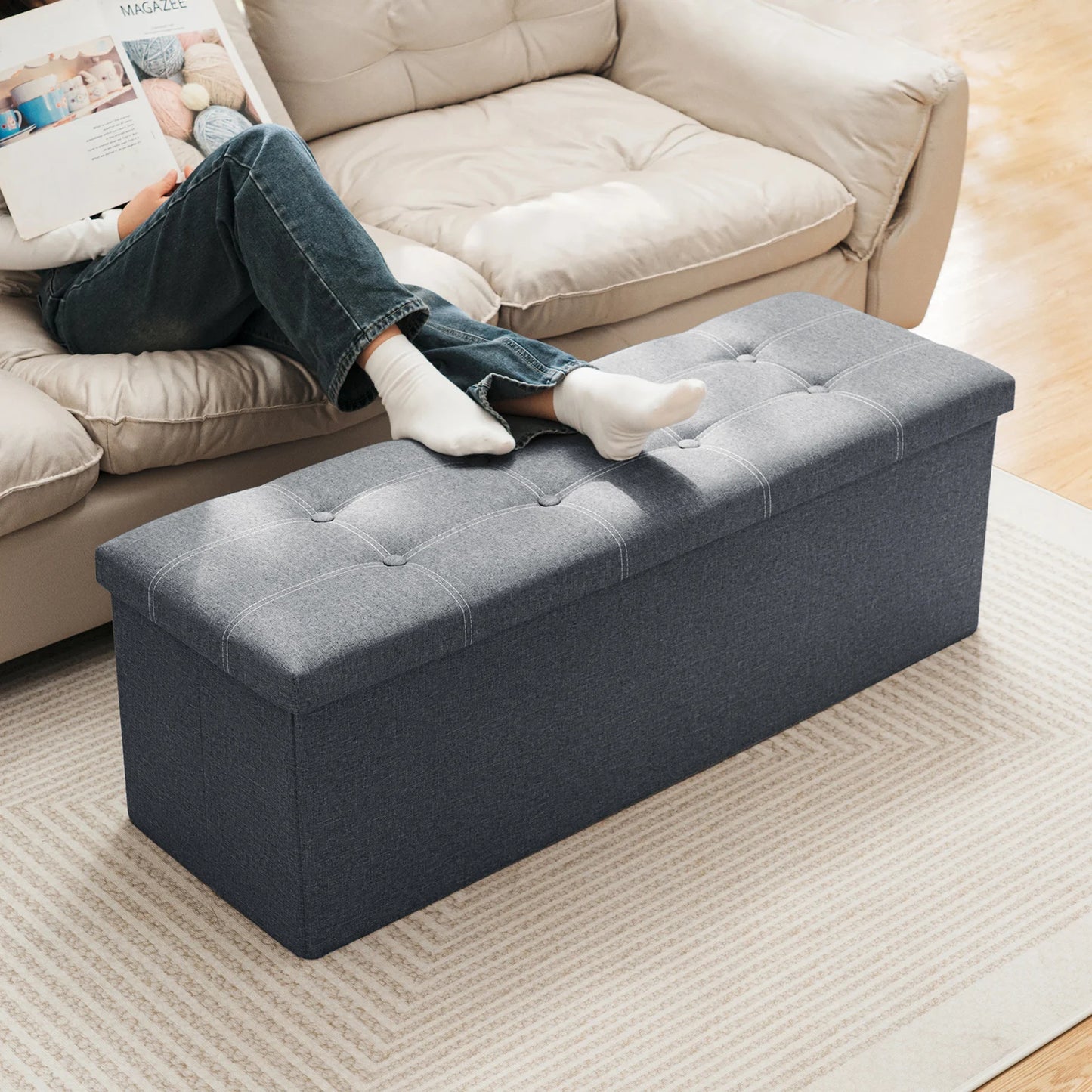 Hommpa Storage Ottoman Bench With Divider And Foot Stool