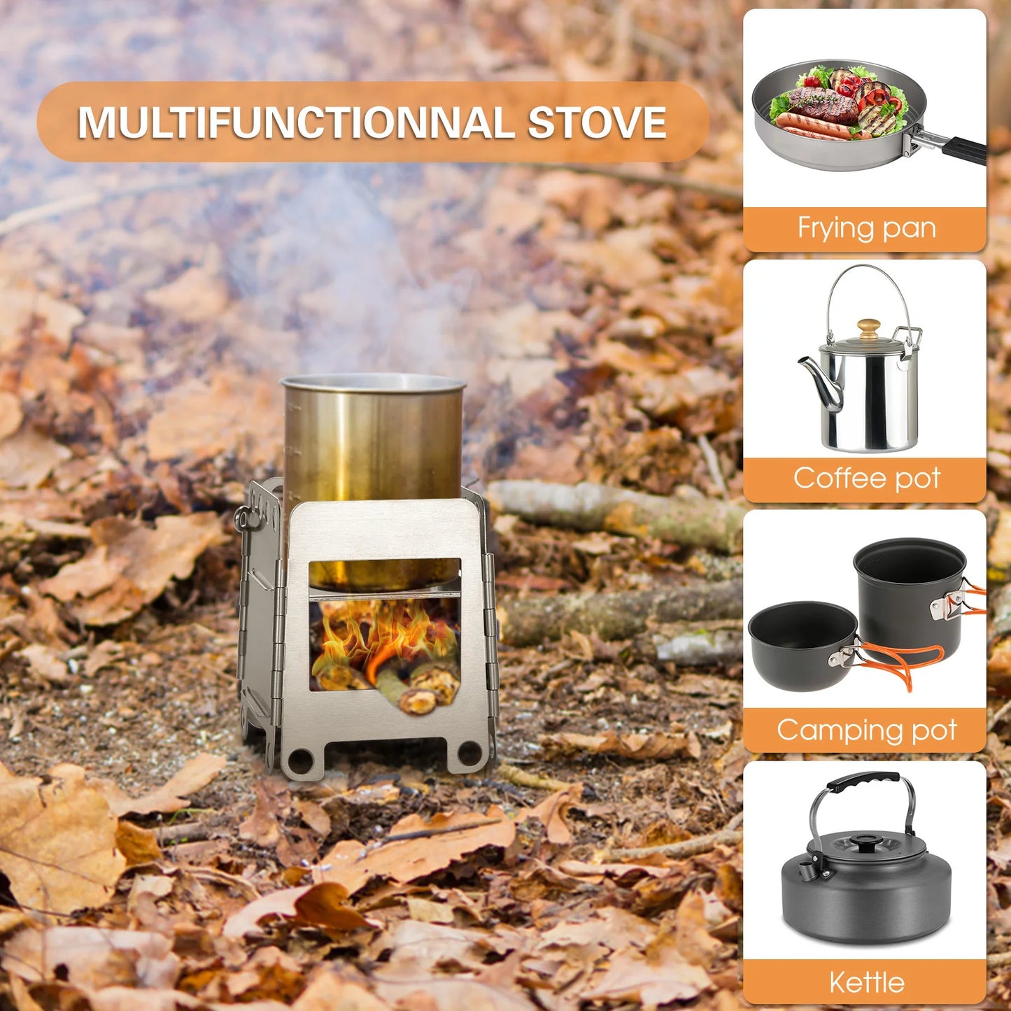 Portable Stainless Steel Folding Wood Stove for Outdoor Cooking