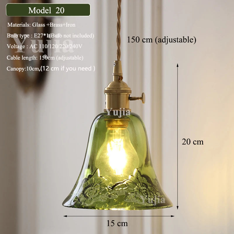 Multi Style Green Glass Pendant Light Vintage Light Fixtures Modern Chandelier Lamp for Kitchen Island