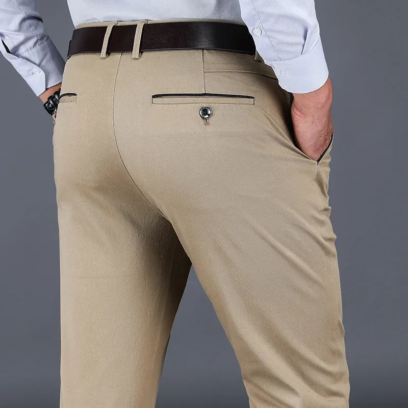 Men's Classic Straight Loose Casual Pants with Elastic Waistband