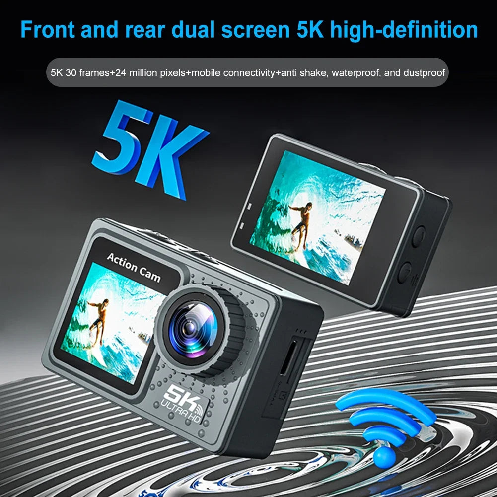 5K Action Camera with Dual Screen and Remote Control