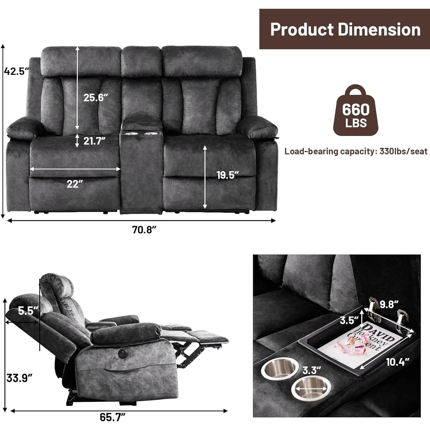 HUANZHUANG Power Reclining Loveseat With Massage And Heat