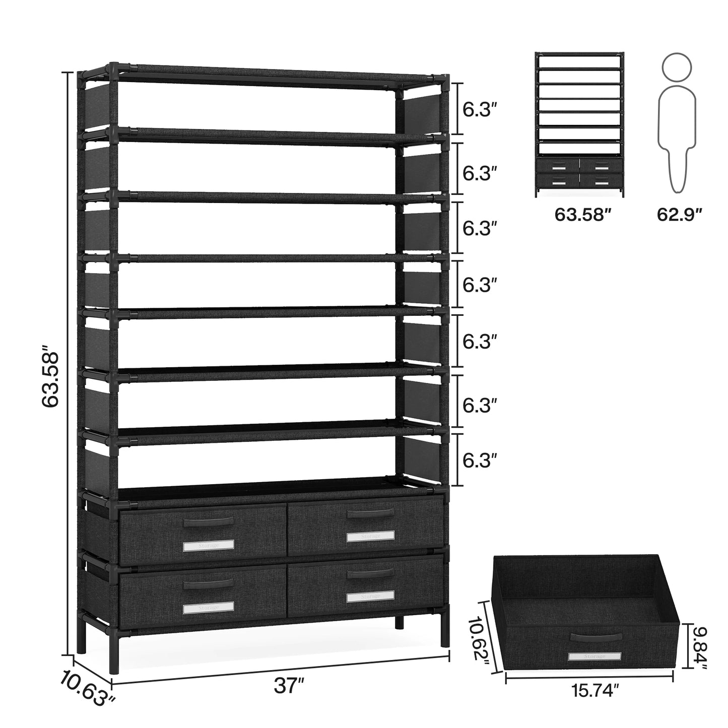 Tribesigns 10 Tier Shoe Rack Organizer with Bins Drawers