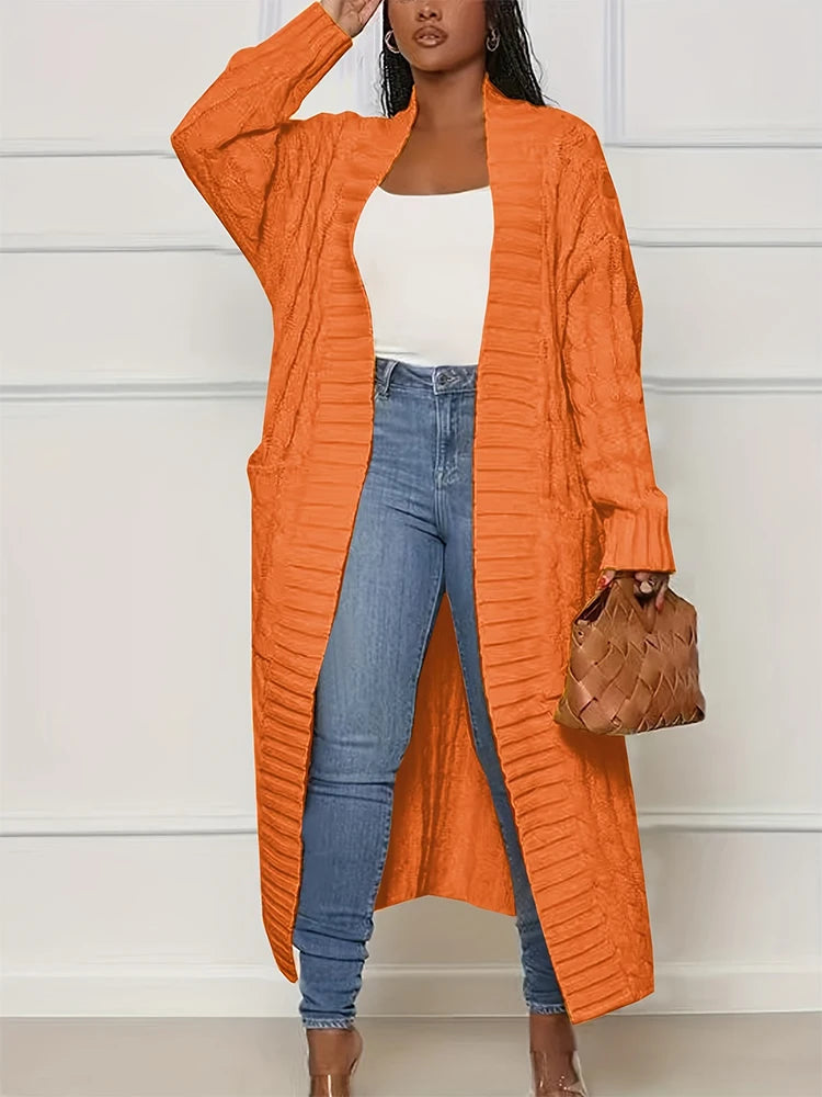 Women's Long Cardigan With Pockets Knit Sweater Acrylic