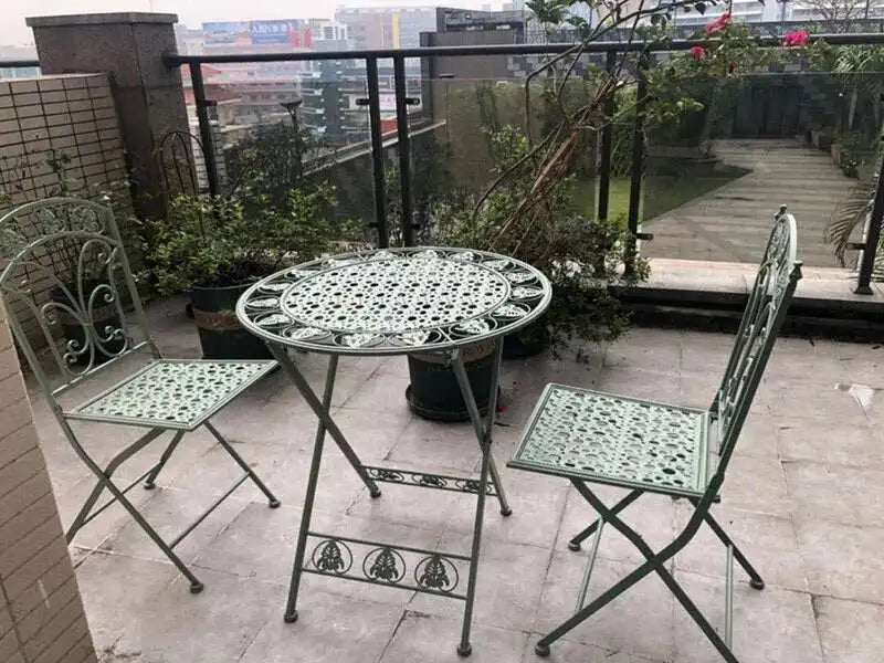 Folding Outdoor Garden Furniture Set Iron Table and Chair Nordic Patio Balcony Lounge Three Piece Set