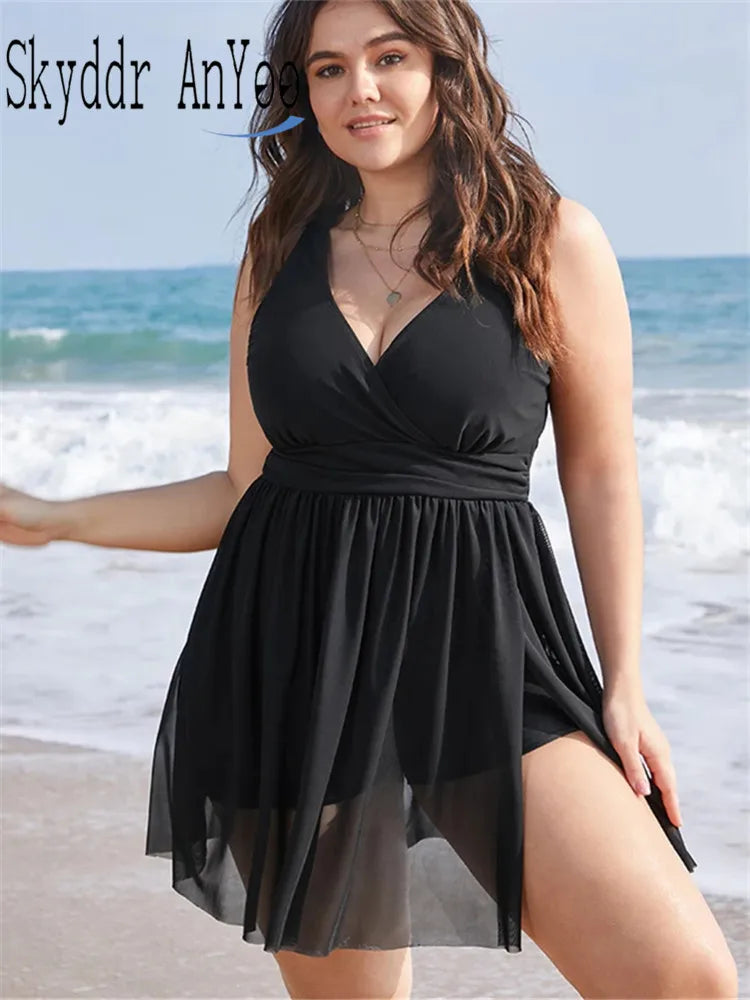 Stylish Plus Size One Piece Tankini Swim Dress for Women