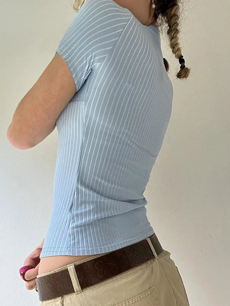 Dozw Stripe Short Sleeve Shirt For Women Button Up Casual