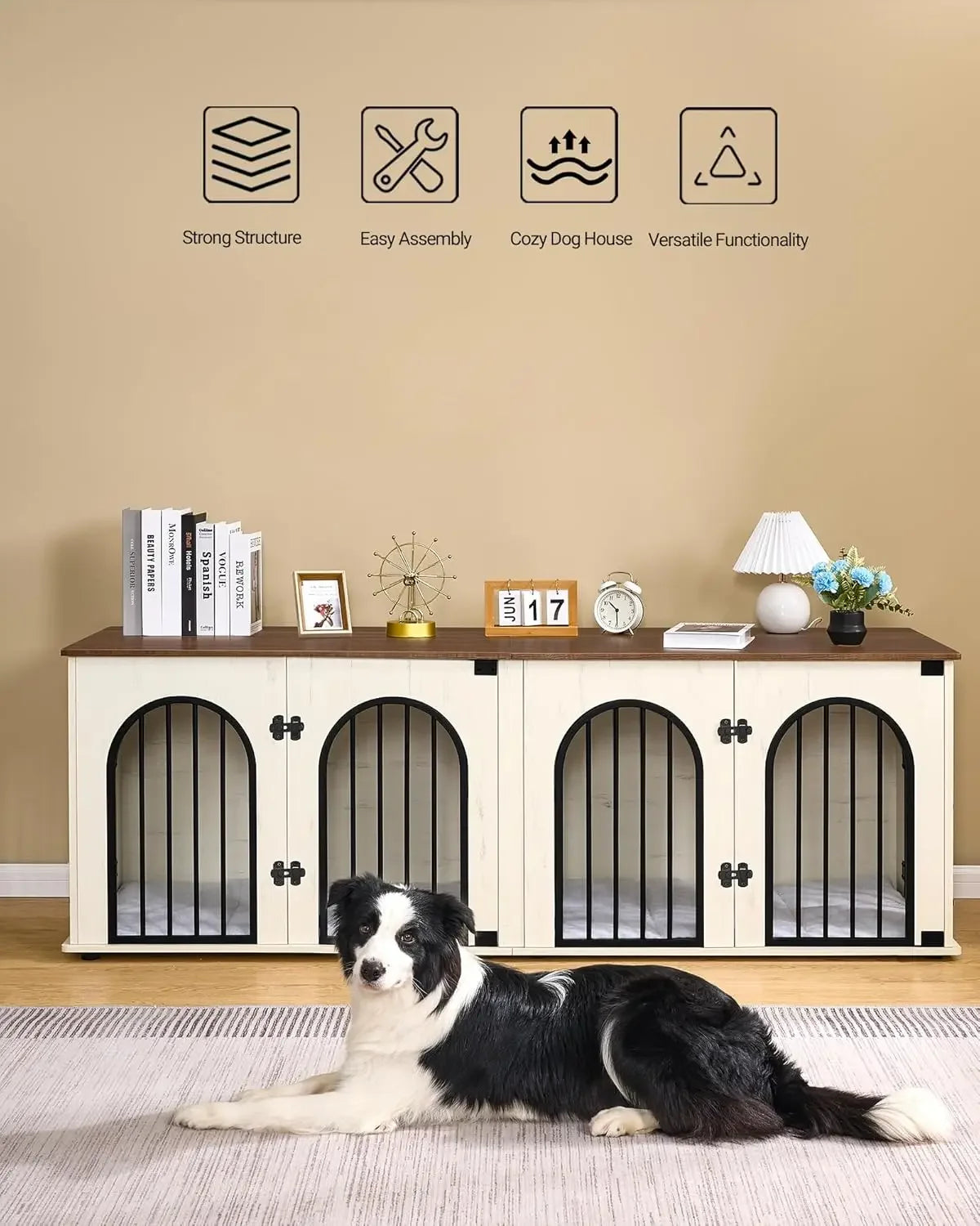 Stylish Dog Crate Furniture with Divider and Side Table