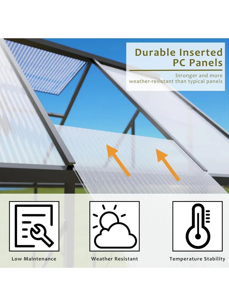 6 x 4 FT Polycarbonate Greenhouse Winter Greenhouses for Outdoors Outdoor Greenhouse with Roof Air Vent Heavy Duty Walk In